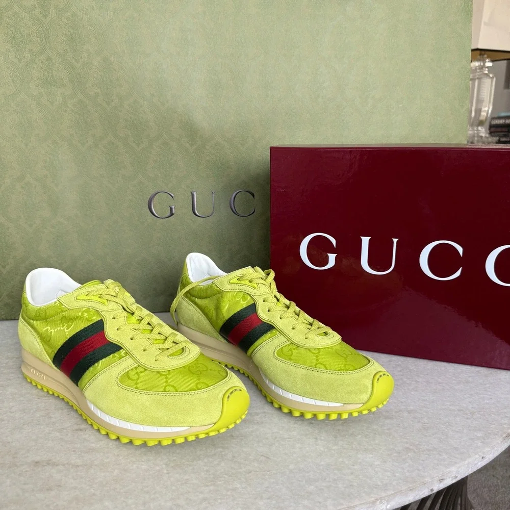 Gucci 832461 Men's Canvas Green GG Re-Motion sneaker, Size 9